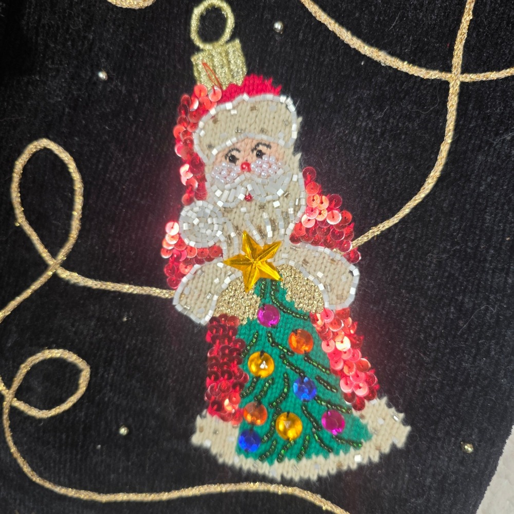 Christopher Radko Cardigan Women Medium Black Santa Sequin Holiday Knit - Picture 7 of 8